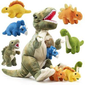 15" T-rex Dinosaur Stuffed Animal Set w/ 4 Stuffed Dinosaur Plushies Toys Inside